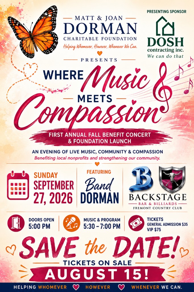 Fall Benefit Concert flyer: Where Music Meets Compassion — Sunday, September 27, 2026